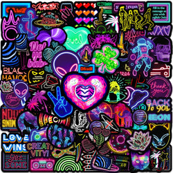 Cool Neon Light Cartoon Stickers - 10/30/50/100pcs Aesthetic Decals for Laptop, Motorcycle, Notebook, Car (Online Order Only)