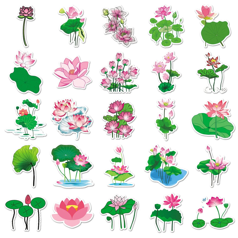10/30/50PCS Lotus Cartoon Stickers Lotus Leaf Sticker DIY Luggage Laptop Phone Car Bike Graffiti  Skateboard Plant Decals Toy (ONLINE ORDER ONLY)