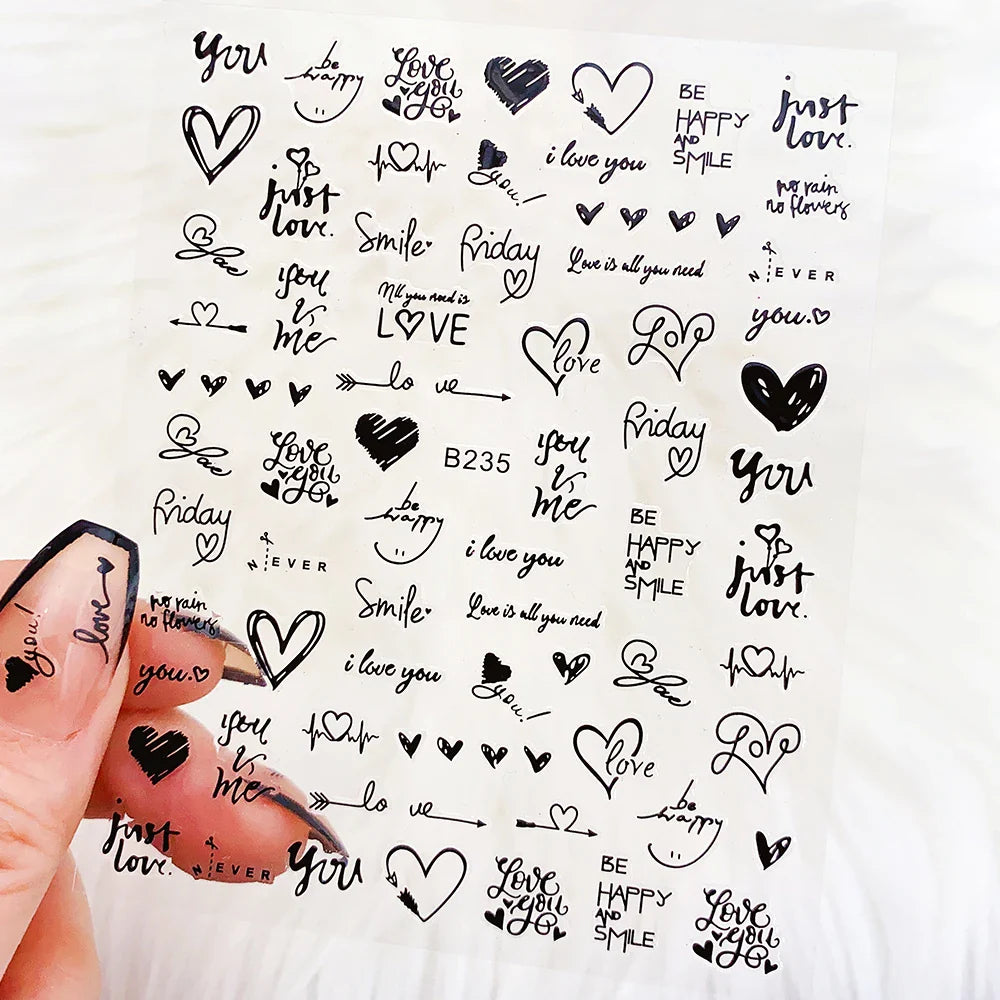 1PC Heart Love Design 3D Nail Art Sticker English Letter Self-Adhesive Slider Valentine's Day DIY Manicure Tips Accessories Tool (ONLINE ORDER ONLY)
