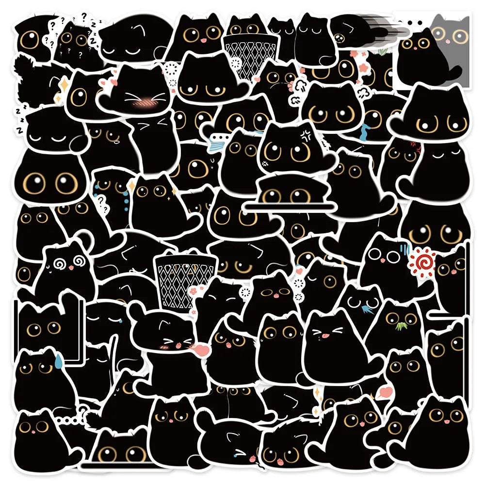 10/40/80PCS Cute Briquette Black Cat Stickers Kawaii Kitten Decals DIY Scrapbook Phone Laptop Suitcase Fridge Bike Kids Sticker (ONLINE ORDER ONLY)