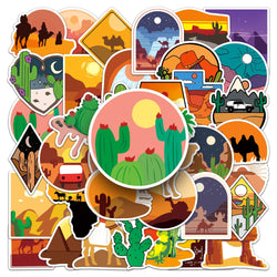 50Pcs Pack Cartoon Desert Sticker Vinyl Waterproof for DIY Water Bottle Laptop Scrapbooking Luggage Guitar Skateboard (ONLINE ORDER ONLY)