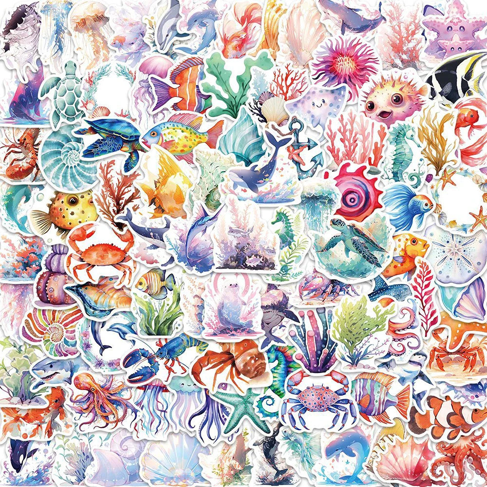 10/30/50/100pcs Funny Marine Organism Jellyfish Dolphin Cartoon Stickers Notebook Laptop Phone Suitcase Decoration Sticker Toys (ONLINE ORDER ONLY)