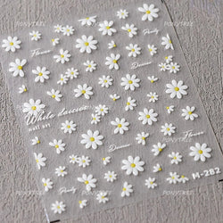 Mountain Daisy Wild Flower Mini Green Leaves White Petal Romantic Embossed Reliefs Adhesive Nail Art Stickers Manicure Decals (ONLINE ORDER ONLY)