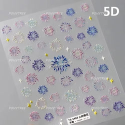 Colorful Fireworks Burst Hot Stamping Process Laser Pink Bright Romantic Self Adhesive Nail Art Stickers Chic Manicure Decals (ONLINE ORDER ONLY)