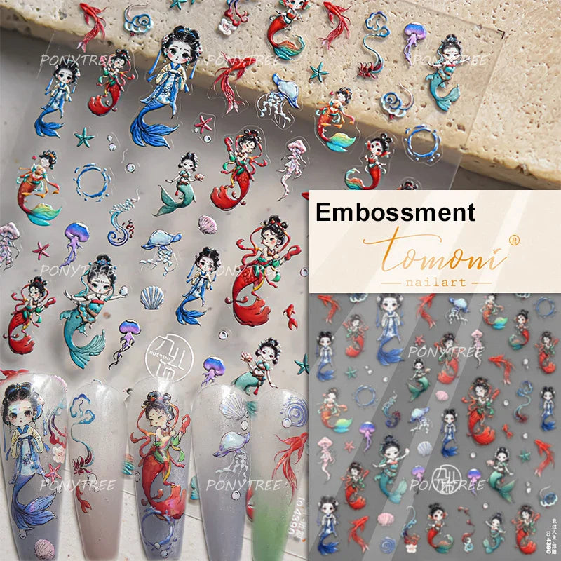Shiny Mermaid Tail Fish Tail Sea Wave Jelly Spoondrift Shell Starfish Ocean Romantic Delicate Nail Art Stickers Manicure Decals (ONLINE ORDER ONLY)