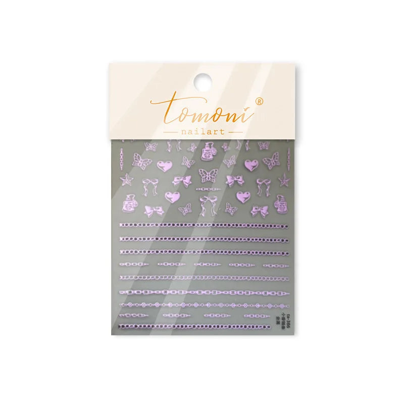 Hot Stamping Purple Line Love Heart Lace Bowknot Chain Branches Star Flower Leaf Butterfly Plant Flower Nail Art Stickers Decals (Online Order Only)