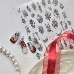 Retro Candlestick Holder Rose Rambler Birdcage Photo Frame Lace Self Adhesive Nail Art Sticker Charm Rhinestone Manicure Decal (Online Order Only)