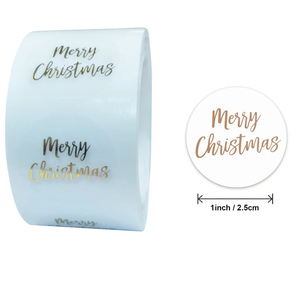 100-500pcs Rose Gold Merry Christmas Stickers Self-adhesive Holiday Stickers For Christmas Decor Wedding Party Cards Label (ONLINE ORDER ONLY)