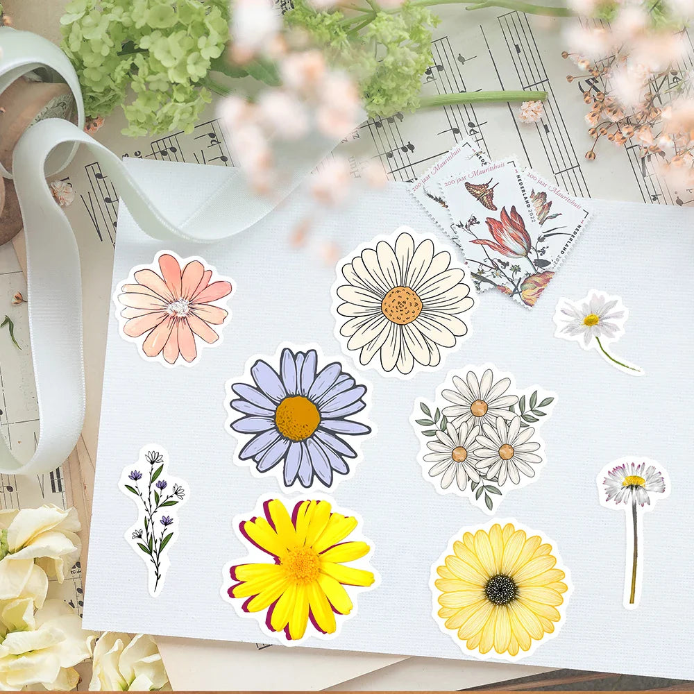 10/25/50PCS Autumn Flower Daisy Sunflower Sticker Packs (ONLINE ORDER ONLY)
