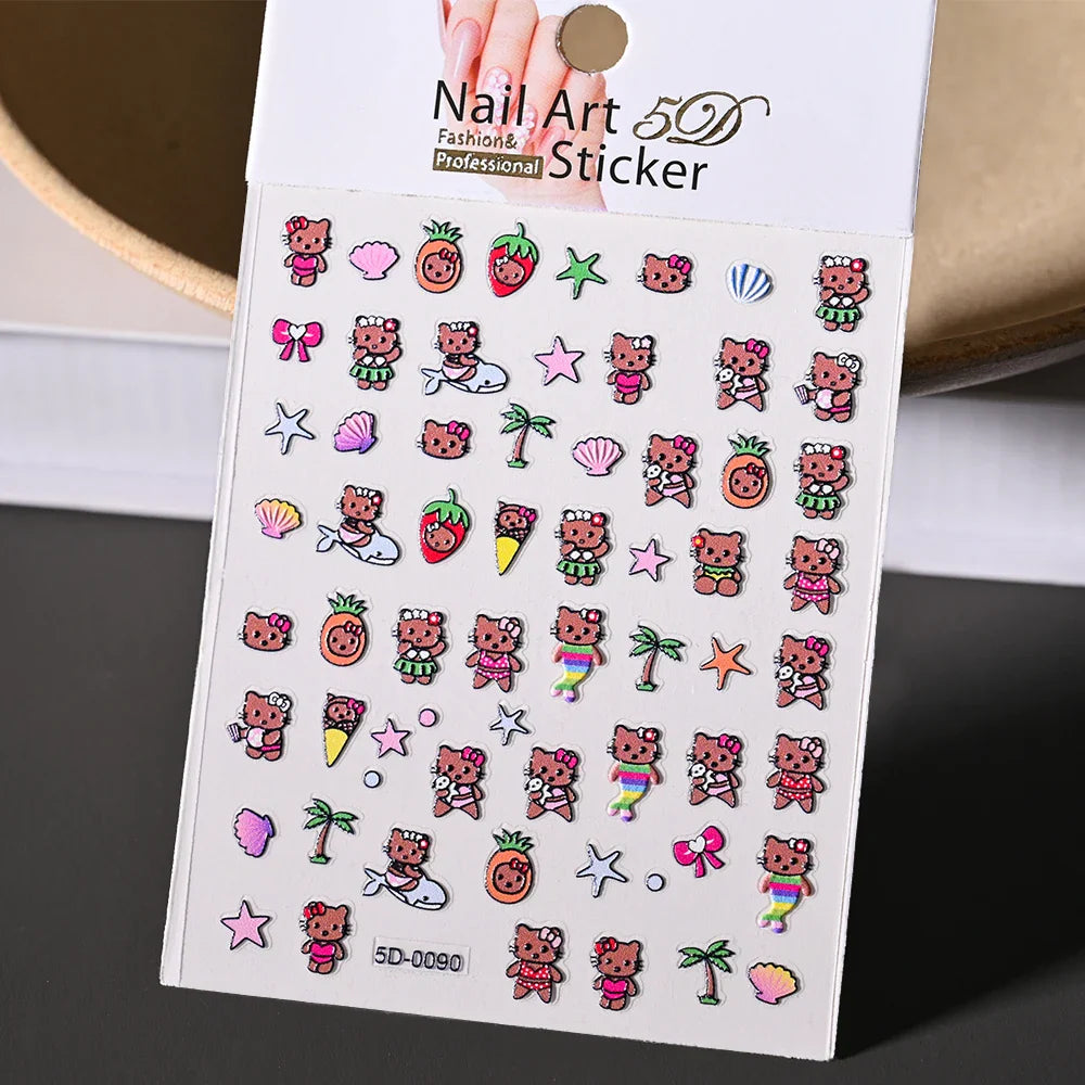 1pc 5D Cartoon Nail Art Stickers Waterproof Matte Finish with Kuromi, Cinnamoroll & Hello Kitty Designs Perfect for DIY Manicure (Online Order Only)