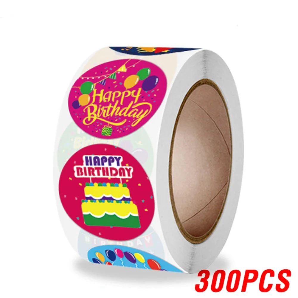 100-500pcs Cute Happy Birthday Sticker Birthday Gift Decoration Label Sealing Balloon Cake Label Packaging Scrapbook Sticker (Online Order Only)