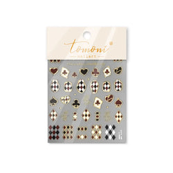 Poker Red Love Heart Square Grid Star Moon Card Pattern Spade Retro 3D Self Adhesive Nail Art Decoration Sticker Manicure Decals (Online Order Only)