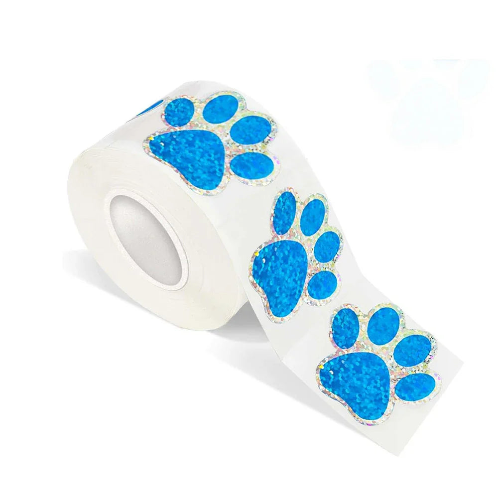 100-500pcs Blue laser Sticker Paw Print Reward Stickers Dog Cat Bear Paw Labels for Teacher Student Stationery Sticker (Online Order Only)