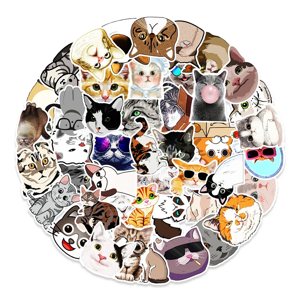 10/30/50PCS Kawaii Cats Cartoon Sticker Animal Cute Decals Toy For Kids DIY Suitcase Fridge Phone Scrapbook Stationary Fridge (ONLINE ORDER ONLY)
