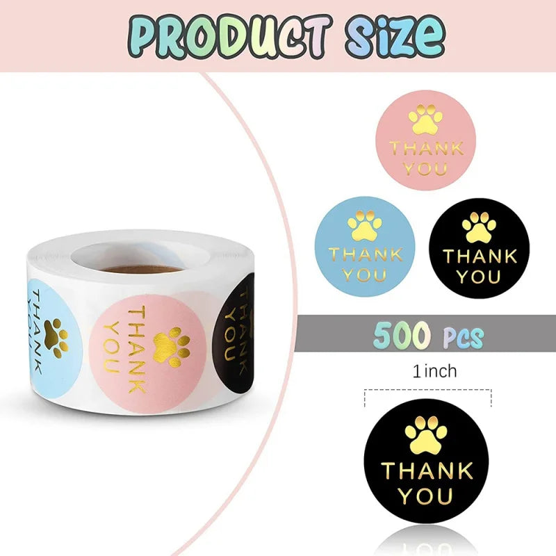 500Pcs Round Dog Paw Print Thank You Label Stickers Used for Shipping and Mailing Box Seal Labels Decorative Gifts Stickers (ONLINE ORDER ONLY)