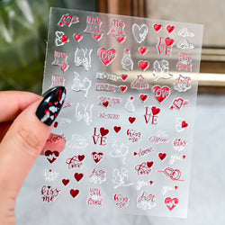 12 Sheets Valentines Nail Stickers Red Heart Nail Art Sticker Decal Solid Hollow Heart 3D Self-Adhesive Design Nail Art Supplies (ONLINE ORDER ONLY)