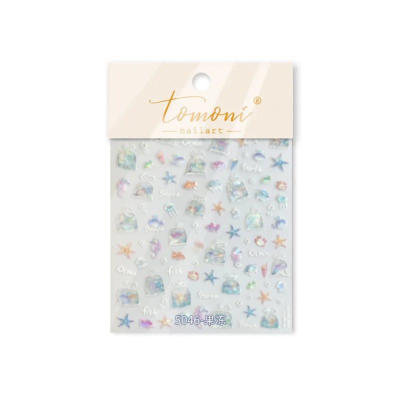 Bagful Brocaded Carp Goldfish Jellyfish Water Bubbles Seahorse Ocean Starfish Whale Adhesive Nail Art Stickers Manicure Decals (ONLINE ORDER ONLY)