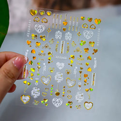 1PC Holographic Laser Heart Nail Stickers-3D Self-Adhesive Golden White Valentines Day Nail Decals For Women Nail Art Decoration (ONLINE ORDER ONLY)
