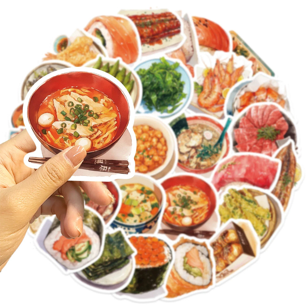 30Pcs Japanese Gourmet Food Stickers for Laptop Scrapbook Waterproof Cartoon Graffiti Decals Cute Sticker Toys Decor (Online Order Only)