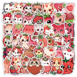 Strawberry Cat Stickers Kawaii Waterproof Decals for Phone, Bike, Car, Notebook (Online Order Only)