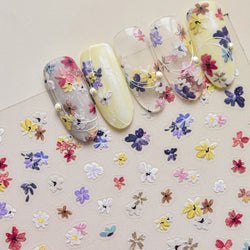 Wild Flower Oil Painting Small Variegated Daisy Peach Blossom Lavender Spring Petal Adhesive Nail Art Stickers Manicure Decals (Online Order Only)
