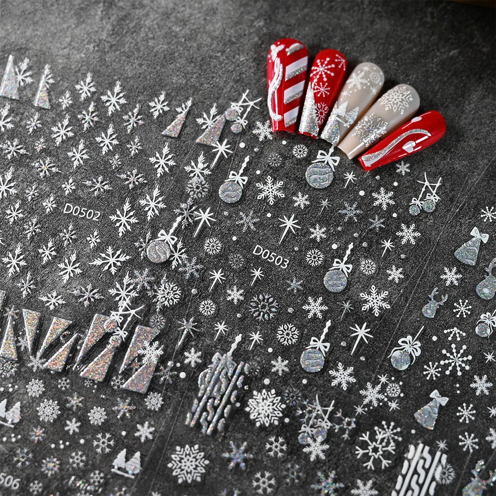 1pc Christmas Nail Sticker 3D Gold Glitter Snowflake Elk Penguin Bells Design Adhesive Nail Slider Decals Winter Manicure Decor* (Online Order Only)