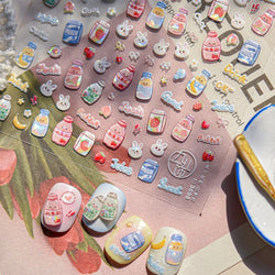 Cute Bowknot Rabbit Fruit Juice Beverage Drink Strawberry Peach Banana Adhesive Nail Art Decoration Stickers Manicure Decals (ONLINE ORDER ONLY)