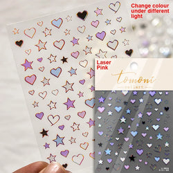 Colored Crystal Star Love Heart Shiny Silver Hollowed Smudging Rainbow Flower Jelly Embossed Nail Art Stickers Manicure Decals (ONLINE ORDER ONLY)
