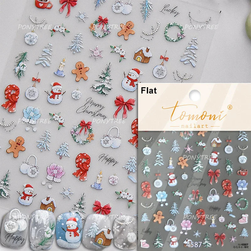 Cat Kitten Star Tree Bell Angel Bowknot Snowman Envelope Pinecone Bone Adhesive Nail Art Stickers Cup Rhinestone Manicure Decals (ONLINE ORDER ONLY)
