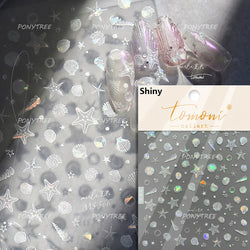 Mermaid Girl Conch Starfish Shell Bowknot Fish Scale Purple Ribbon Water Bubbles Chic Adhesive Nail Art Sticker Manicure Decals (ONLINE ORDER ONLY)