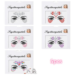 5Pcs Coloful Glitter Face Jewelry Sticker Crystal Eye Body Face Jewels Bady Makeup Tools Temporary Self-Adhesive Nail Rhinestone (ONLINE ORDER ONLY)