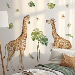 Cartoon Animal Giraffe Green Wall Stickers for Kids Room Bedroom Living Room Nursery Room Home Decor PVC Waterproof Wall Decals (Online Order Only)