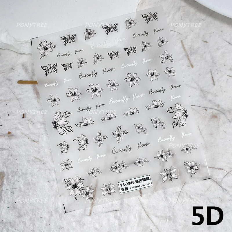 Flowers in Bloom Cosmos Chrysanthemum Daisy White Petal Yellow Stamen Self Adhesive Nail Art Decorations Sticker Manicure Decals (ONLINE ORDER ONLY)
