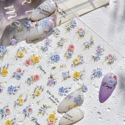 Watercolor Style Rose Flower Colored Rosa Chinensis 3D 5D Flat Reliefs Charming Self Adhesive Nail Art Stickers Manicure Decals (ONLINE ORDER ONLY)