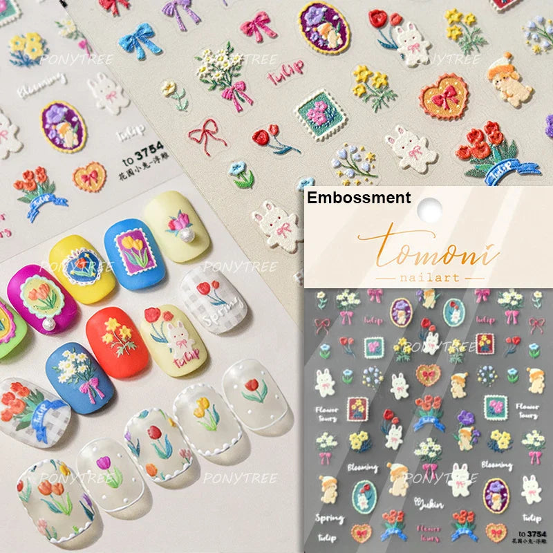 Golden Border Tulip Bloom Flower Bowknot Geometric Frame Metal Workmanship Charming Adhesive Nail Art Sticker Manicure Decals (ONLINE ORDER ONLY)