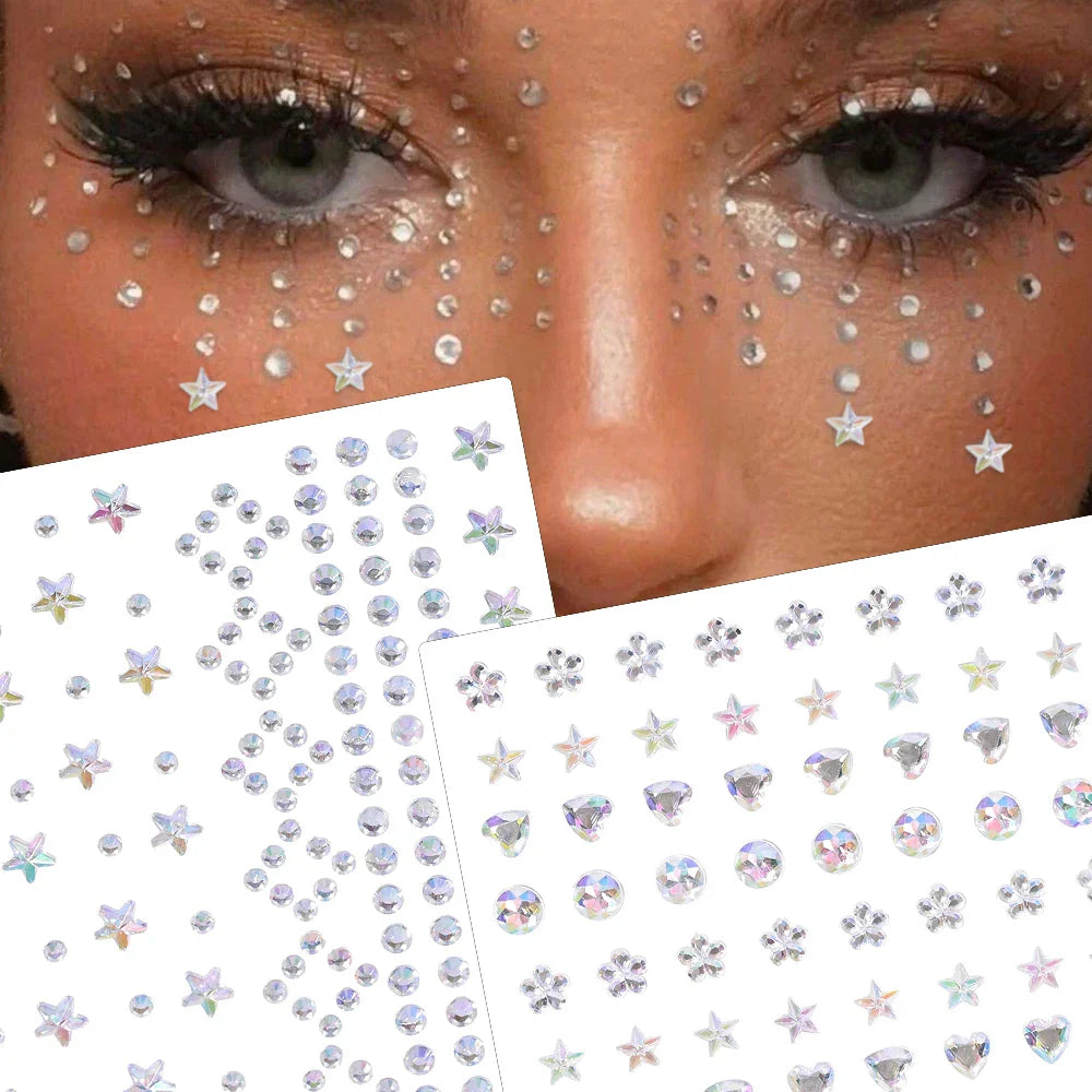 5Pcs Coloful Glitter Face Jewelry Sticker Crystal Eye Body Face Jewels Bady Makeup Tools Temporary Self-Adhesive Nail Rhinestone (ONLINE ORDER ONLY)