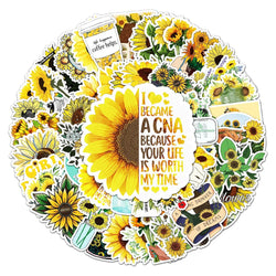 50Pcs Sunflower Cartoon Waterproof Vinyl Stickers for Skateboard Snowboard Decals (Online Order Only)
