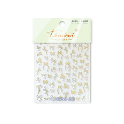 Simple Line Bowknot Red Gold Silver Laser Pink Hot Stamping 3D Self Adhesive Nail Art Stickers Pearl Rhinestone Manicure Decals (ONLINE ORDER ONLY)