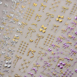 Purple Gold Silver Bowknot Cherry Fruit Cute Ribbon Tie Line Delicate 3D Adhesive Nail Art Stickers Manicure Decals Wholesale (Online Order Only)