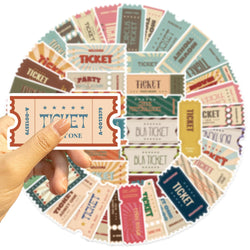 50pcs Vintage Ticket Stubs Stickers Seals for Water Bottles Laptops Skateboards Waterproof Durable Sticker for Teens and Adults (ONLINE ORDER ONLY)
