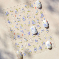 Vibrant and Lively Pullulate Purple Blue Snow Orchid Flower Garden Springtime Adhesive Nail Art Sticker Chic 3D Manicure Decals (Online Order Only)