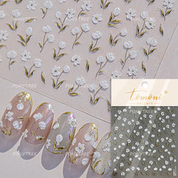 Dried Flower Lavender Bowknot Peony Pomegranate Flowers Bouquet Rose Chic Reliefs Self Adhesive Nail Art Stickers Manicure Decal (ONLINE ORDER ONLY)