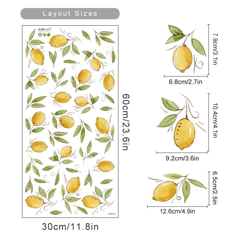 Cartoon Lemon Leaves Watercolor Wall Stickers Vinyl Removable Decals Kids Room Decor (Online Order Only)