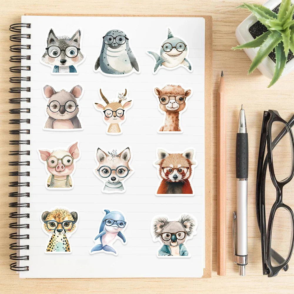 50pcs Cute Little Animal Stickers With Glasses Notebook Guitar Skateboard DIY Sticker For Pack Waterproof Laptop Skin Phone Case (ONLINE ORDER ONLY)