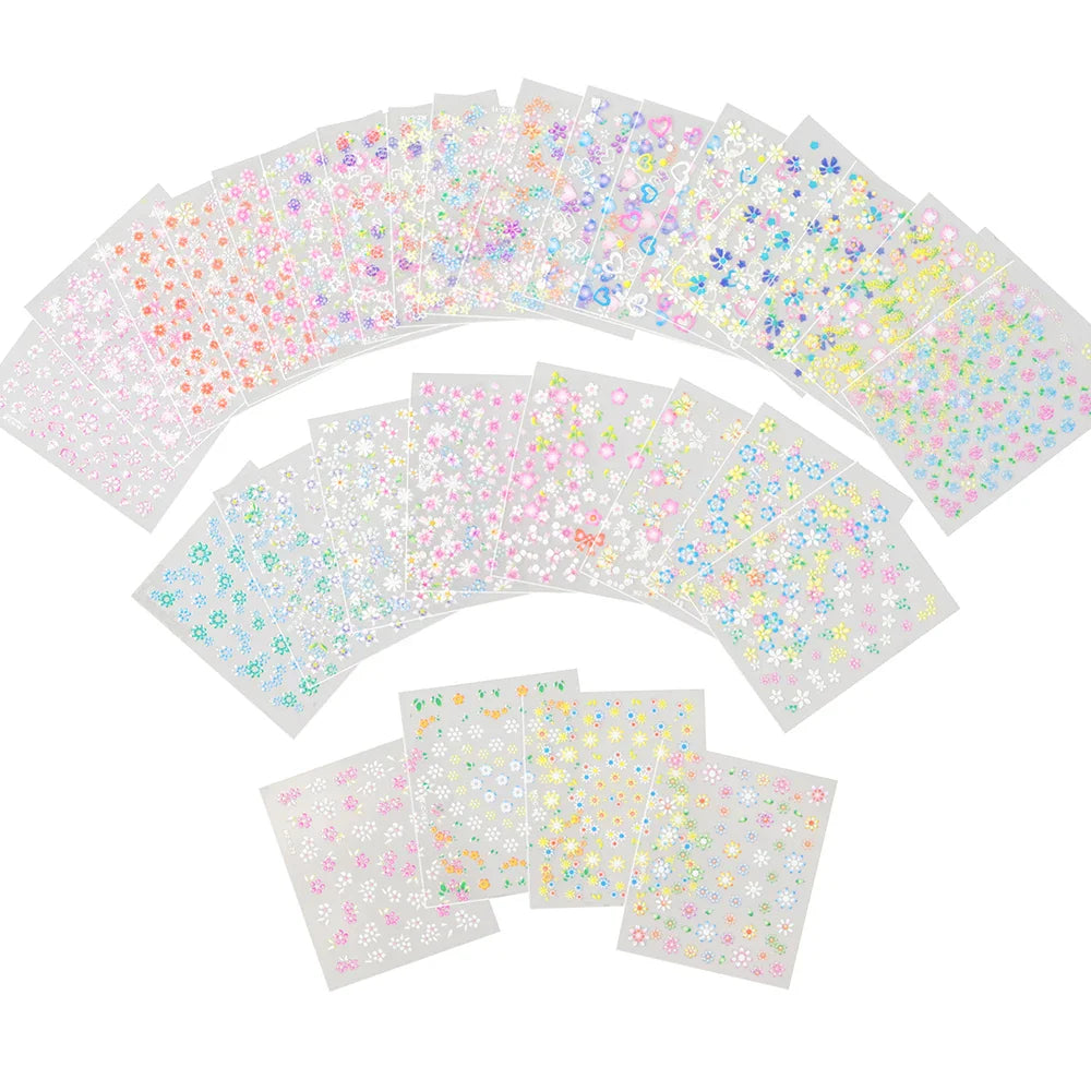 30 Sheets Cherry Blossom Nail Art Stickers White Flower Self-Adhesive Nail Decals with Assorted Floral Patterns for Manicuring * (Online Order Only)