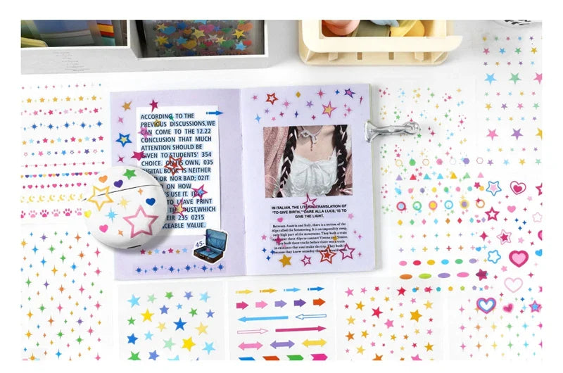 20Pages/piece Korean Ins Starlight Dot Series Decorative Stickers Phone Case Laptop DIY Idol Photocard Kawaii Journal Sticker (Online Order Only)