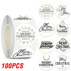 100-500pcs Merry Christmas Sticker , Round Adhesive Decoration Sticker for Cards Envelope Seal Xmas Gift Wraps Box Bags (ONLINE ORDER ONLY)