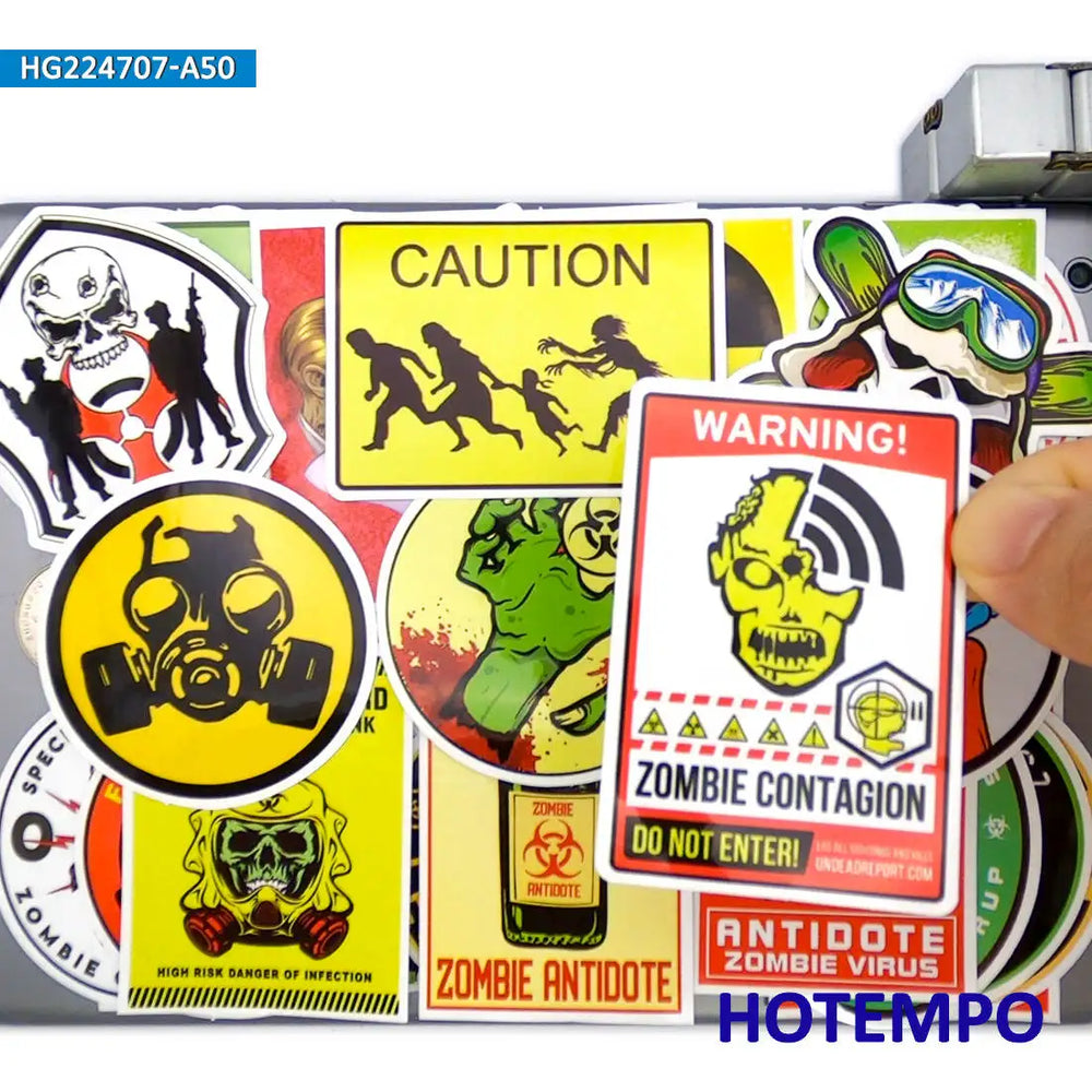 20/30/50Pieces Warning Zombies Crisis Skull Hunter Team Waterproof Stickers for Laptop Phone Luggage Bike Motorcycle Car Sticker (ONLINE ORDER ONLY)
