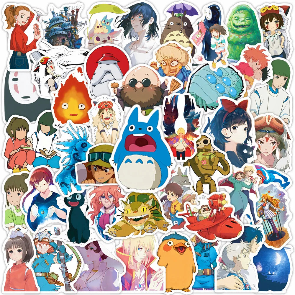 50pcs Cartoon Cute Miyazaki Hayao Spirited Away Graffiti Stickers Kid Toy Suitcase Laptop Waterproof Sticker Decoration Supplies (Online Order Only)