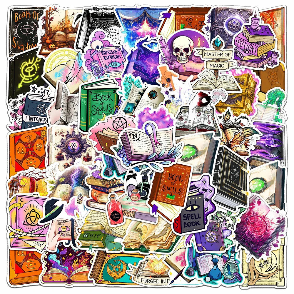 Gothic Magic Book Stickers: Cute Witch Decals for Laptop, Scrapbook, Phone - 10/30/50pcs (Online Order Only)